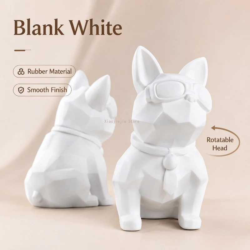 Blank White Bulldog Vinyl Figure, Unpainted Art Figurine, Custom Craft Ornament, Tabletop Home Decor Gift for Artists