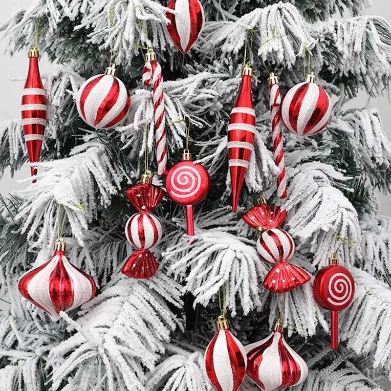 Christmas Candy Ornaments Red White Hanging Candy Cane Ornaments Peppermint Christmas Tree DIY