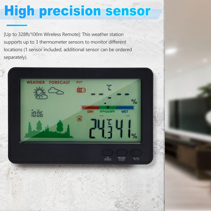 Therye.com et hygromètre sans fil pour l'intérieur et l'extérieur, stations météo, température et humidité, 328 Fédération, portée de 100m