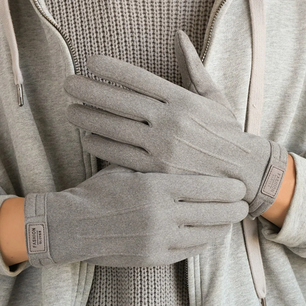 New Plus Fleece Keep Warm Gloves Touch Screen Solid Color Winter Mittens Windproof Cold-proof Gloves Man