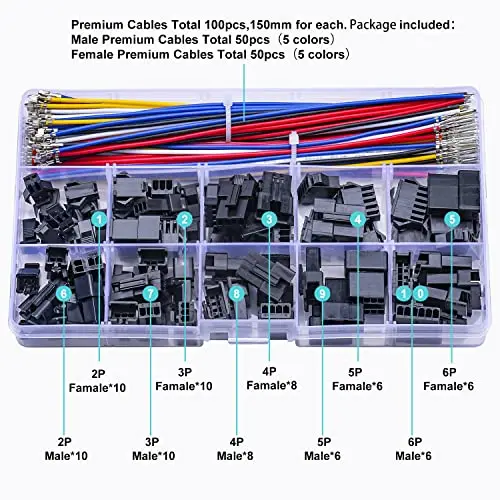 Kit de conectores JST, de paso de 2,5mm JST-SM, conector macho y hembra 2,54 con Cables preprensados individuales de 22AWG, SM 2,54mm (SM-MF-S)