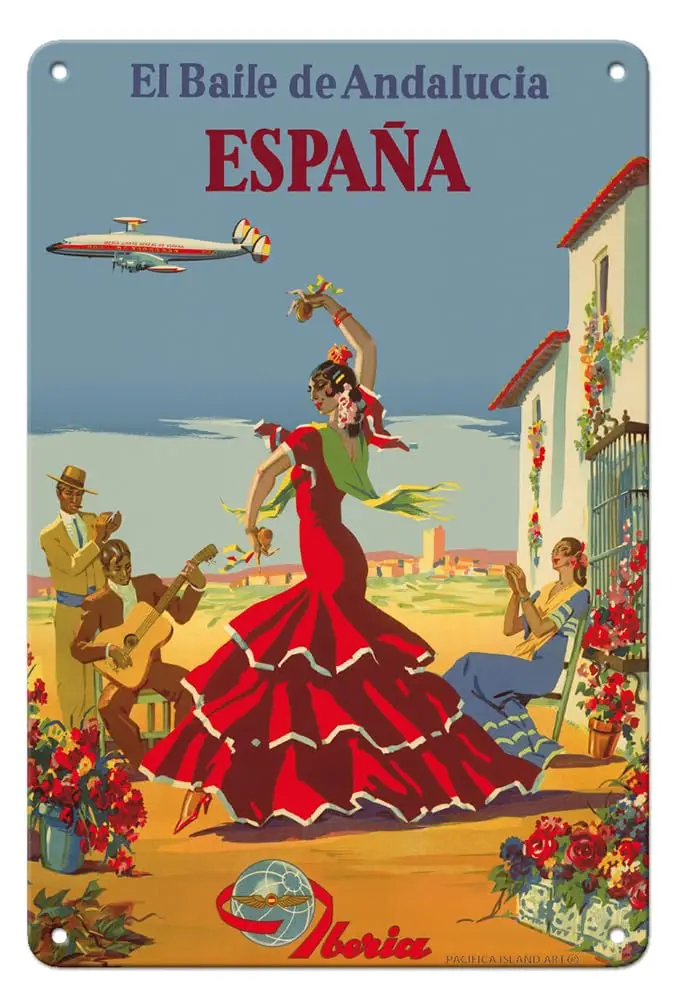 Pacifica Island Art Spain (España) - The Dance of Andalusia (El Baile de Andalucia) - Iberia Air Lines of Spain - Vintage Airlin