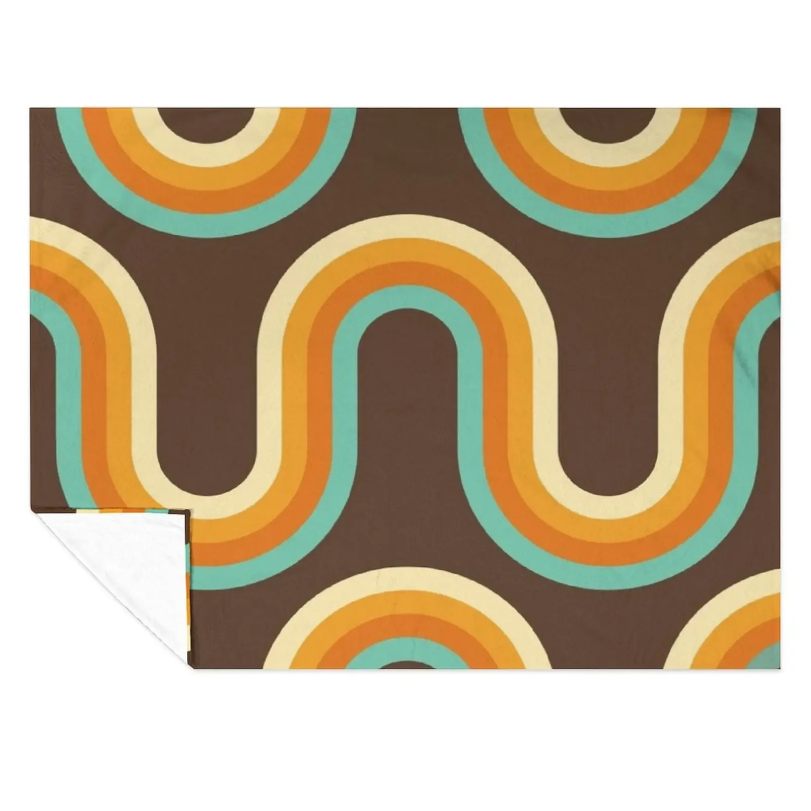 

70s Pattern Waves Brown Orange Teal Tones Pattern Throw Blanket Camping Thermal Extra Large Throw Summer Beddings Blankets