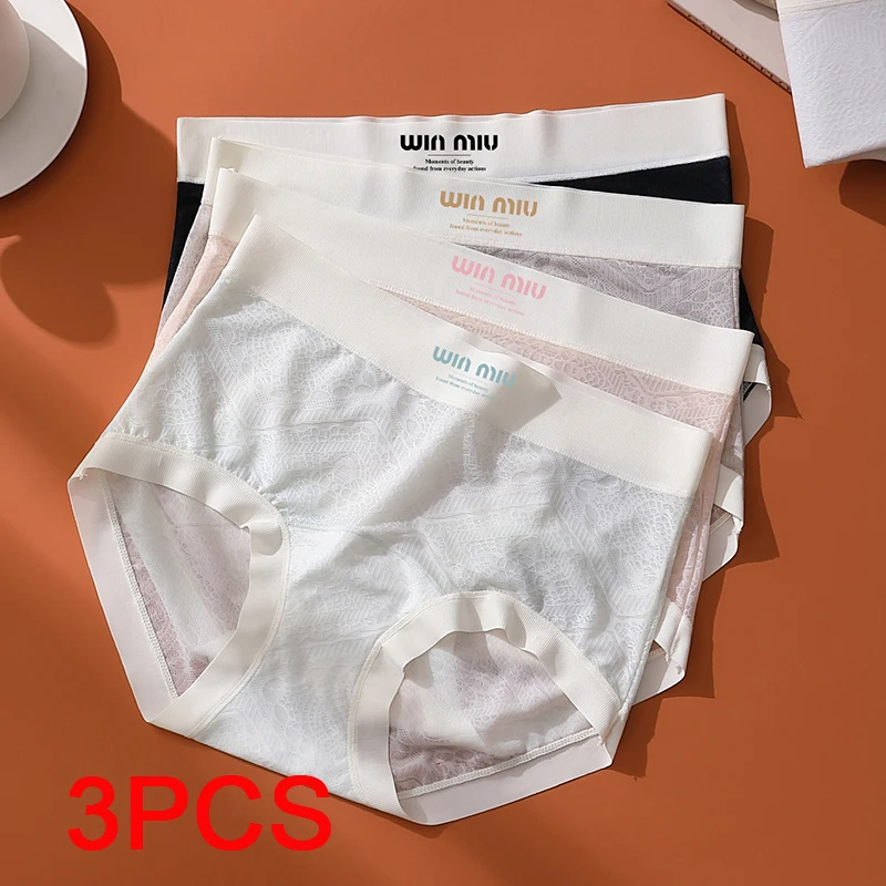 3Pcs Women's Lingerie Transparent Linergie Briefs Lady Seamless Panties for Women Underwear Lace Fashion Sexy Panties Set Pack