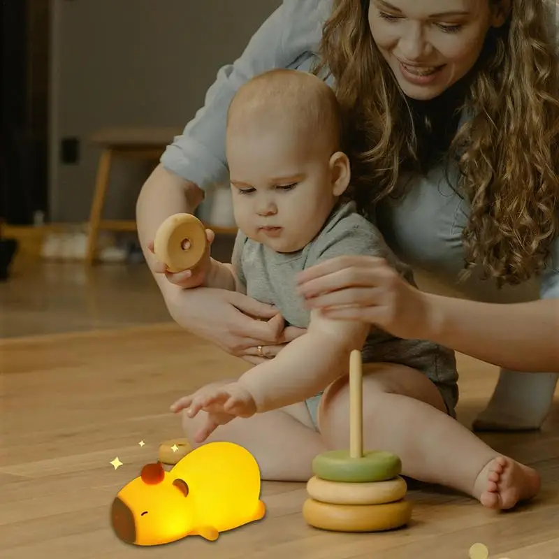 Capybara-Luz LED de noche tumbada, lámpara de animales blandos, lámpara táctil recargable regulable de 7 colores para mesita de noche, novedad