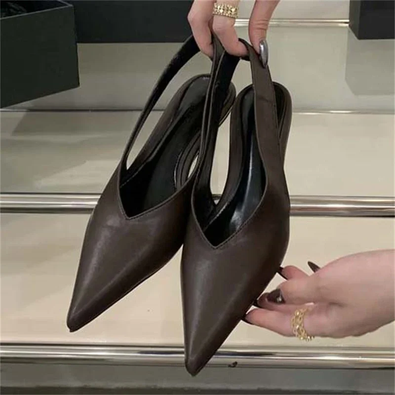 Women's Pointed Toe Faux Leather Slingback Low Wedge Heel Mules Soft Comfortable Elegant Office Casual Footwear Drop Shipping