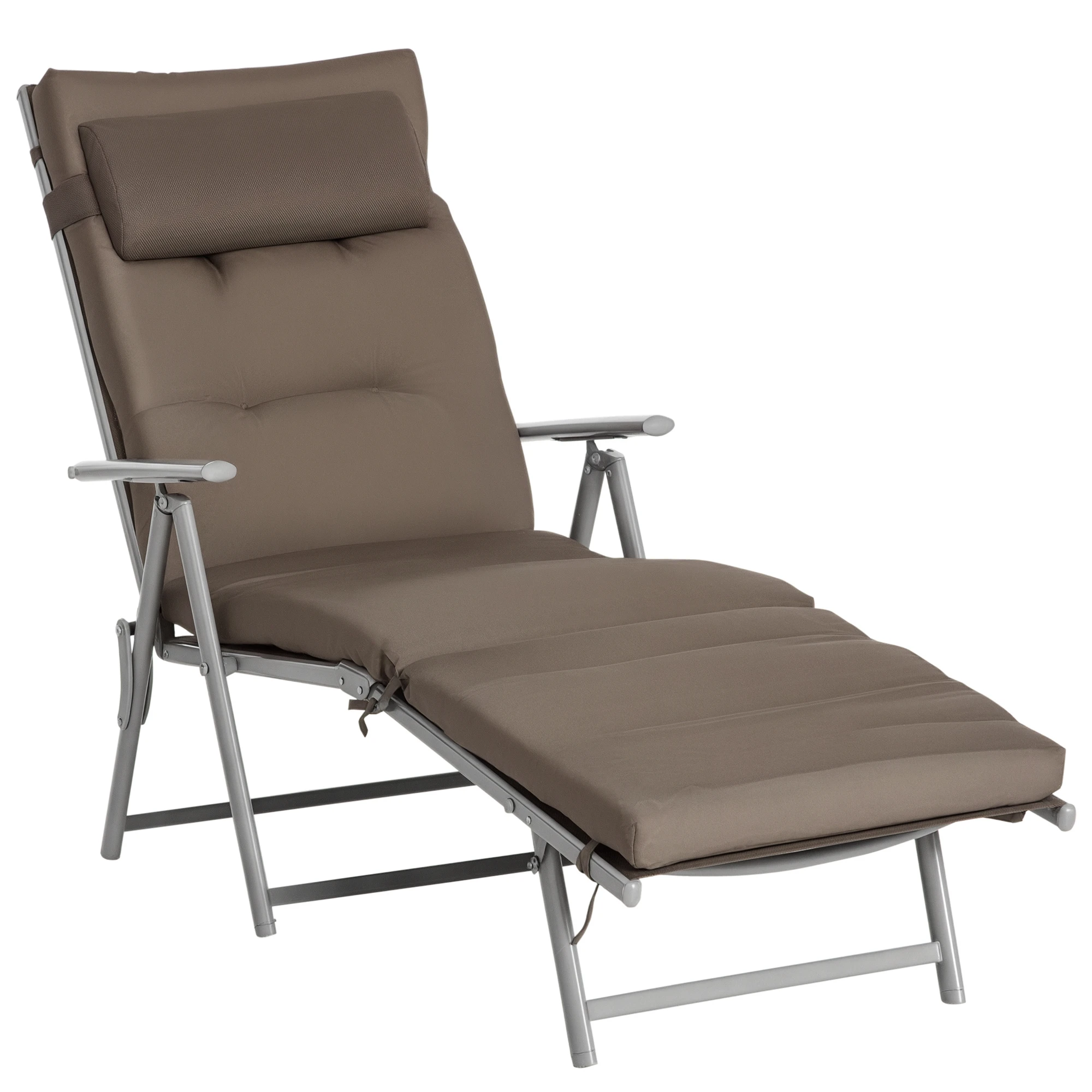 Outsunny Tumbona Plegable Jardín con Respaldo Ajustable en 7 Posiciones Marrón