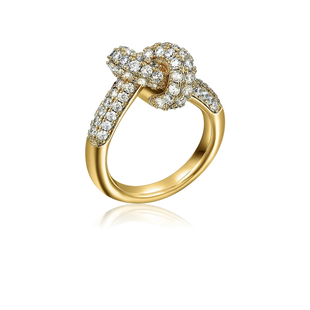 Luxuriöser, farbenfroher CZ-Knotenring aus Edelstahl für Damen, vergoldet, Statement-Modeschmuck, Hochzeitsgeschenk, Alltagstrend