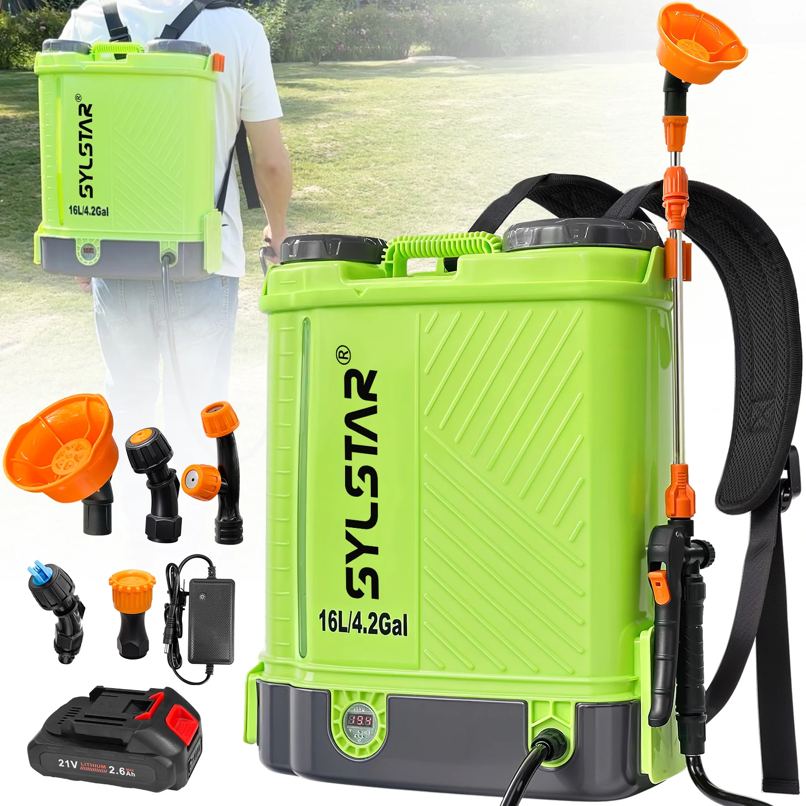 

4 Gallon Battery Powered Backpack Sprayer 16L Agriculture Spray 100 PSI 5 Nozzles Electric Graden Sprayer