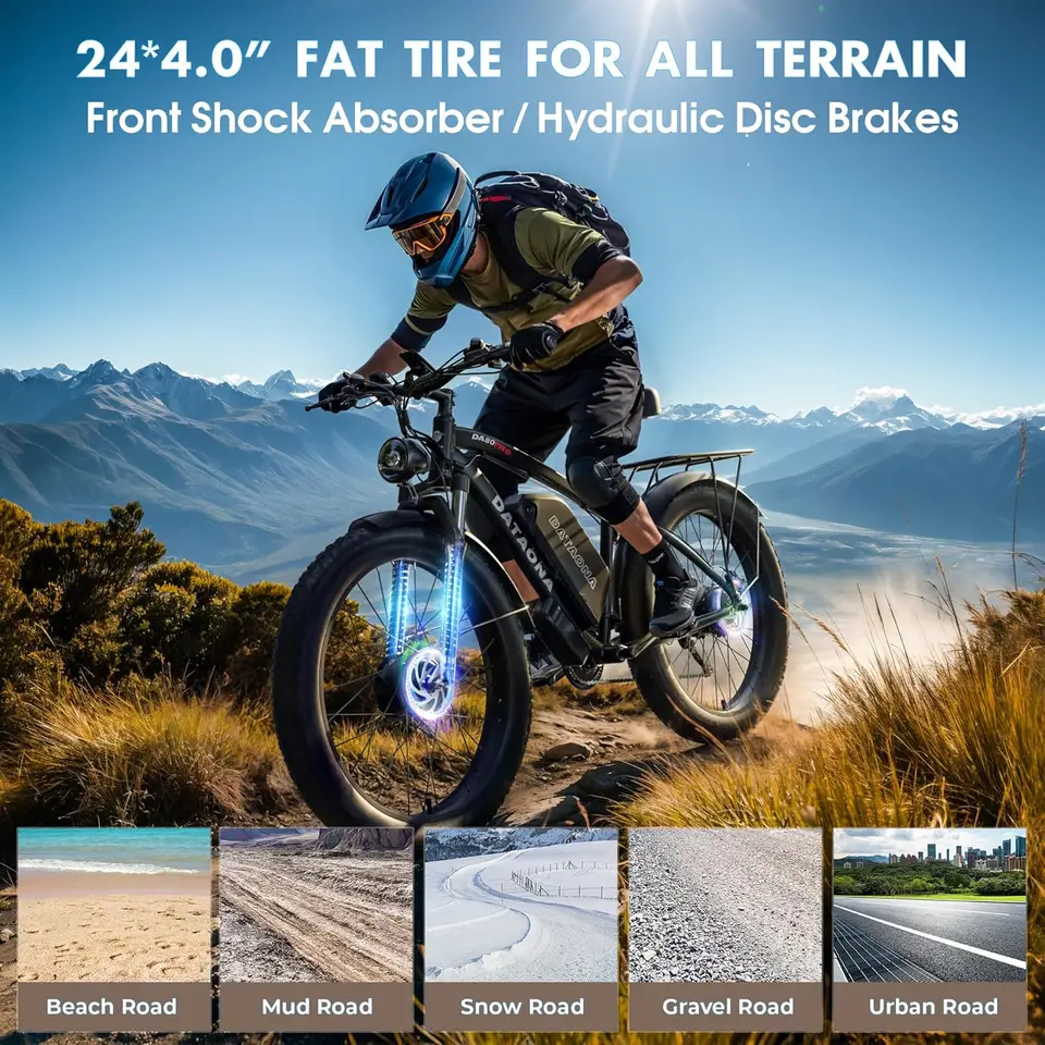 Electric Bike for Adults 9000W Peak Dual Motor Ebike 45MPH Fast E-Bike 58V Peak 32AH Battery Up to 100 Miles 24" Fat Tire Electr image 4