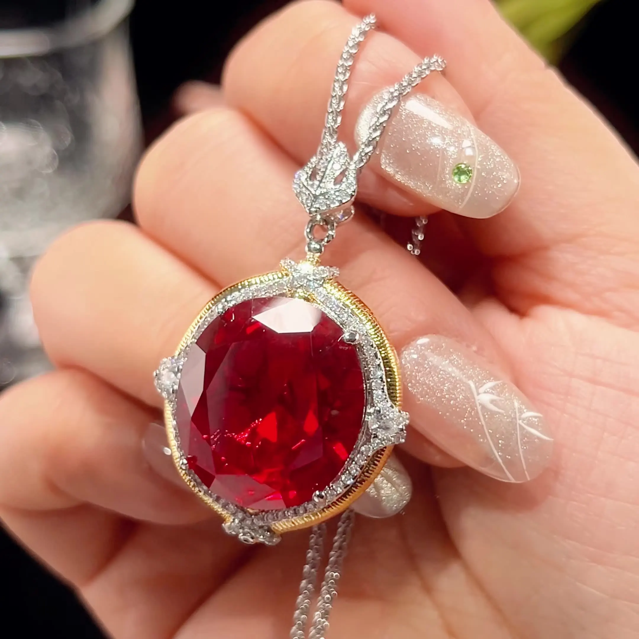 

2026 Sparkling 5A Grade Pendant Necklace Rings 18*20mm Blue Red Pink Purple Yellow Pendants Fashion Jewelry Accessories