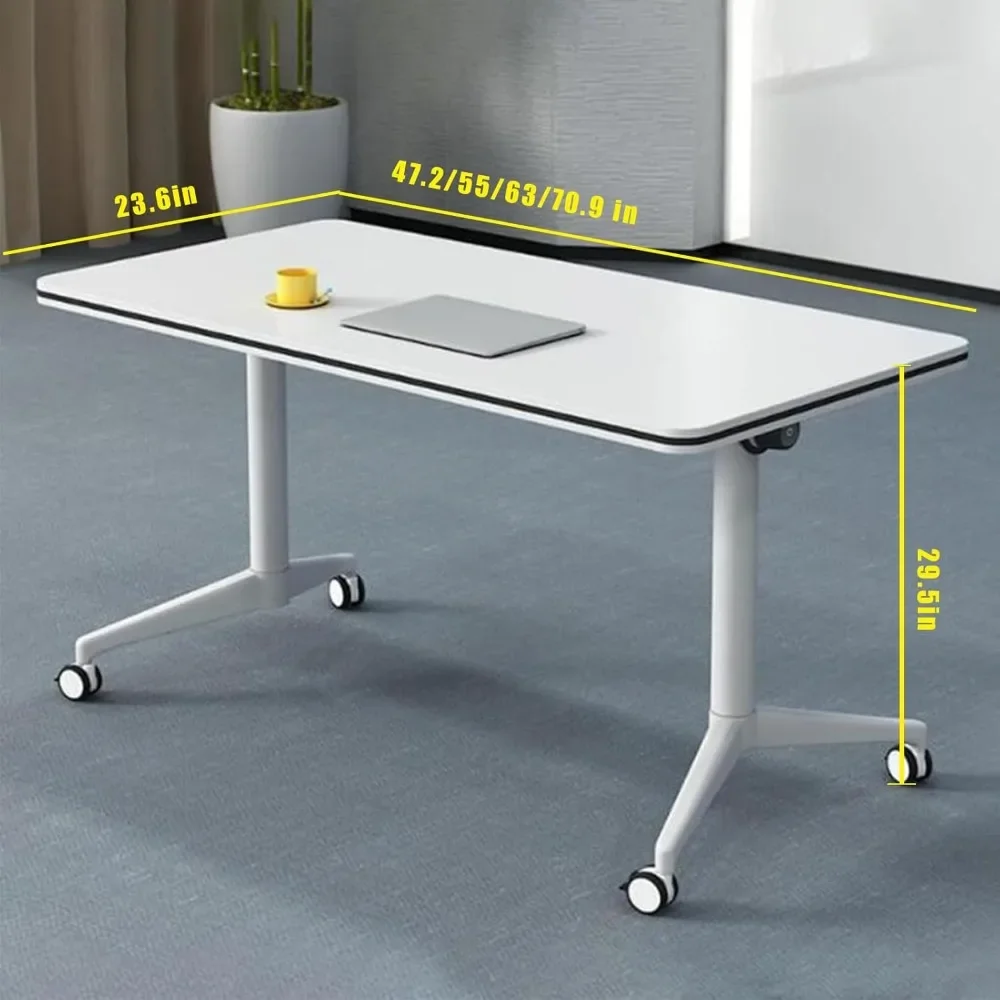 Conference Table Foldable Meeting Tables,4 Pcs Flip Top Mobile Training Table Modern White Portable Table, Conference Table