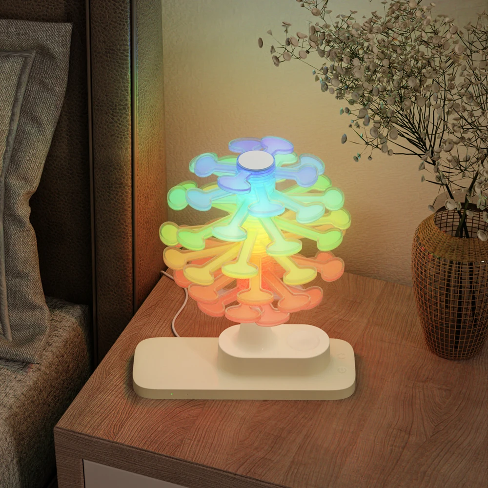 Innovative Lamp Spiral Tree Shape Table Lamp with Colorful Lights And Wireless Phone Watch Charging Pad Bedside Lamp Home Decor