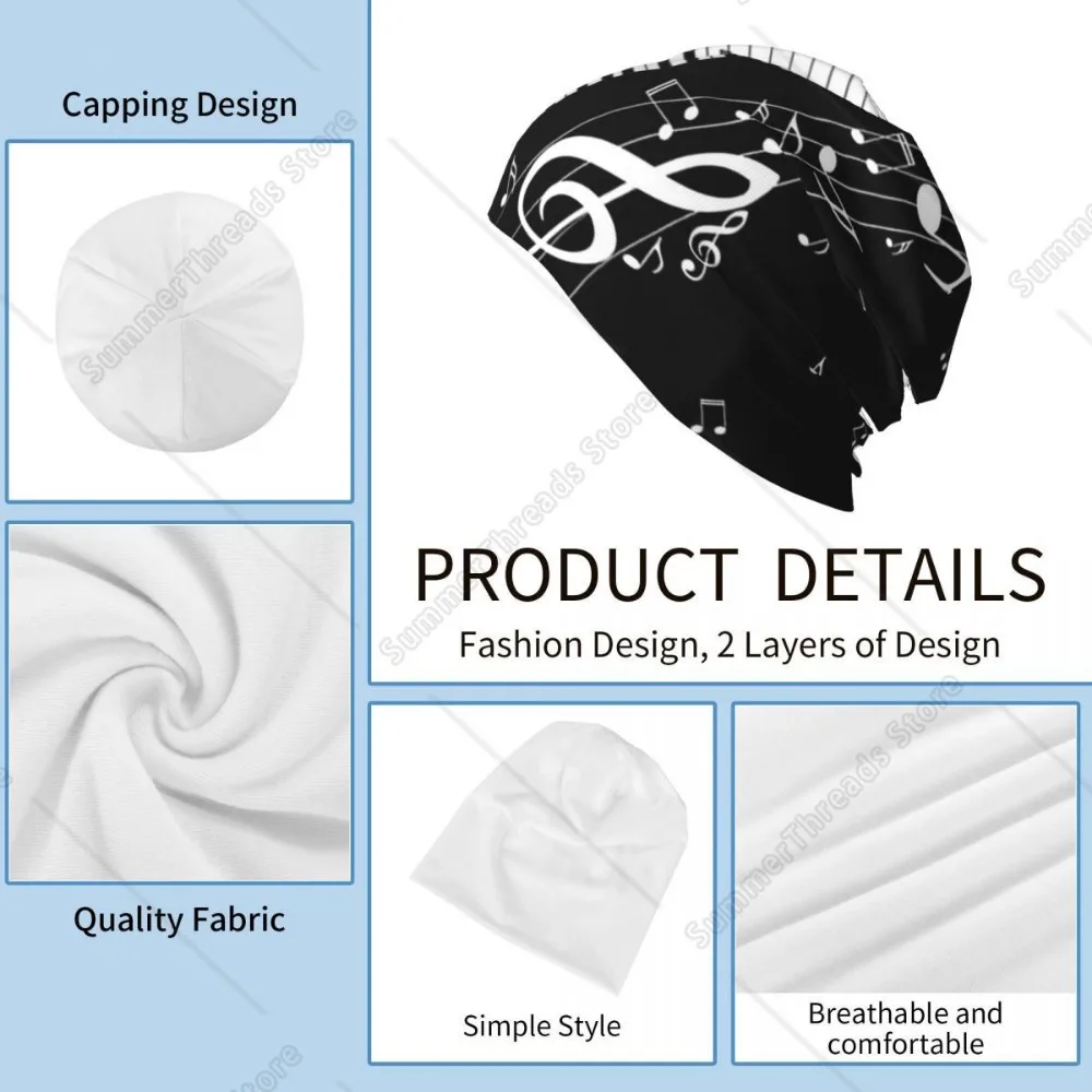 مفاتيح البيانو مجردة مع النوتات الموسيقية الدافئة محبوك قبعة الهيب هوب بونيه قبعة الخريف الشتاء في الهواء الطلق قبعات حريمي للجنسين الكبار #6