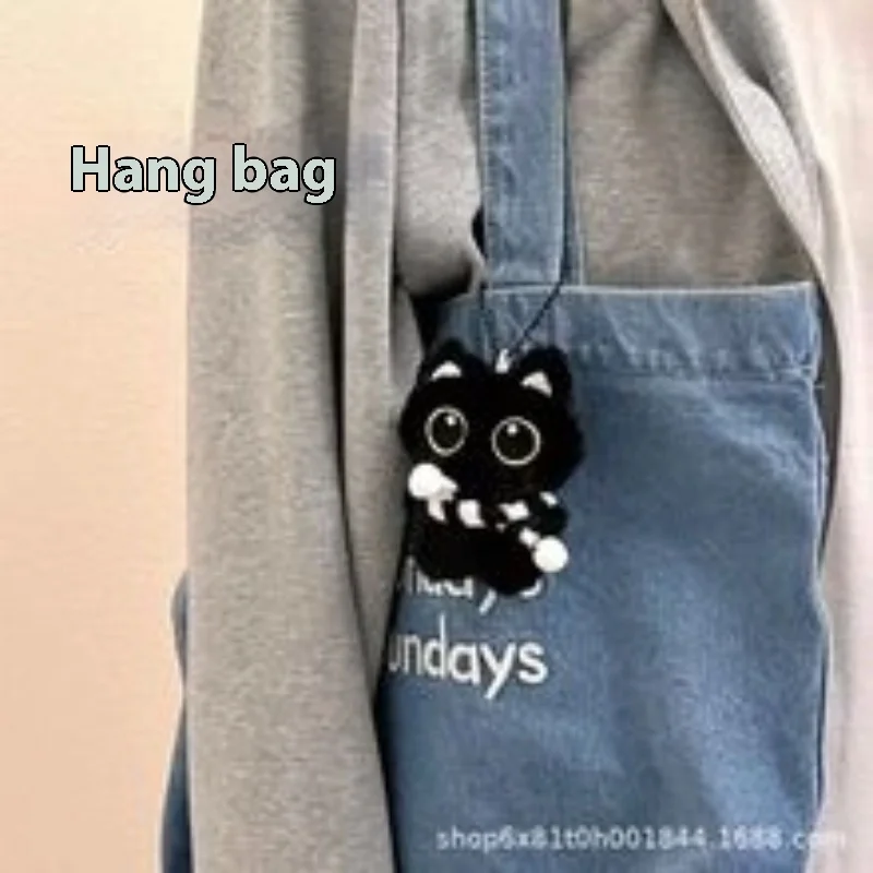 พวงกุญแจตุ๊กตาแมวดำคุณภาพสูง ตุ๊กตาส่งเสียง ของตกแต่งกระเป๋าเป้ พวงกุญแจ ของขวัญวันหยุด ของขวัญสำหรับคู่รัก