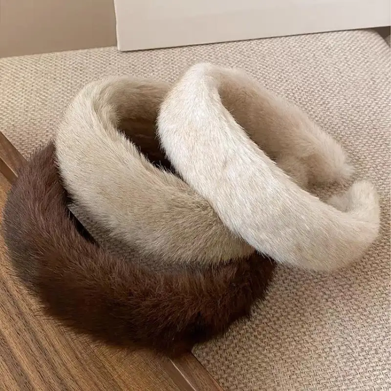 Fluffy Plush Headband Soft Faux Fur Wide Edge Headbands High Cranial Vertex Fluffy Hair Hoop Women Thicken Plush Headwear
