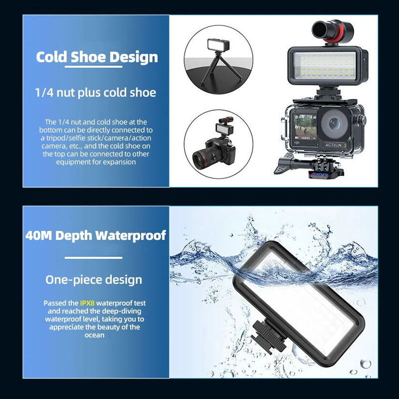 Waterproof Fill Light Diving Light For GoPro Hero 13 12 11 10 9 8 7 6 5 4 SJCAM Insta360 X2 X3 X4 DJI Osmo Action 5 4 3 2 Camera