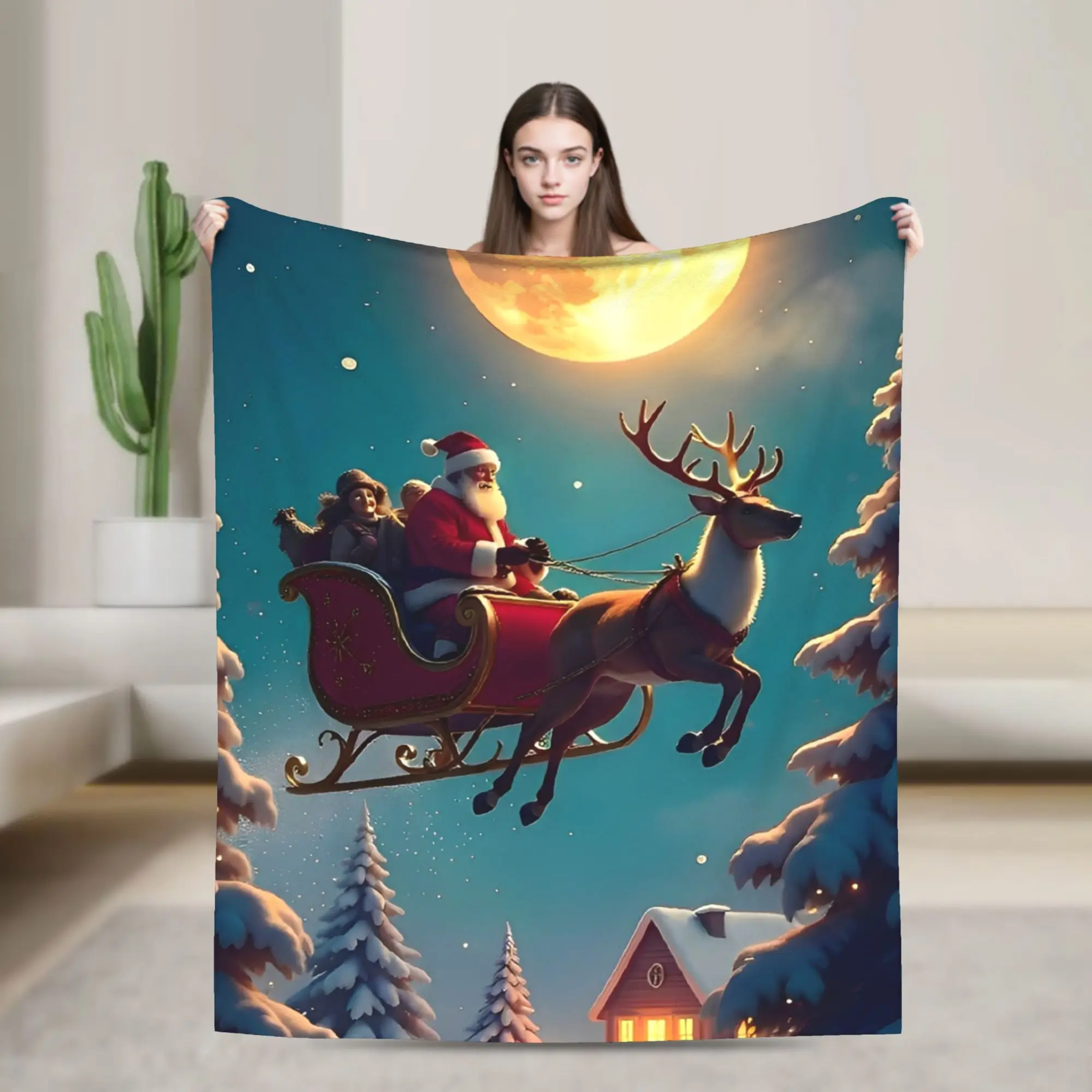 Christmas Santa  Plush Blanket Girls Boys  Flannel Bedding Throws For Couch Bed Warm Custom DIY Quality Bedspread Birthday Gift