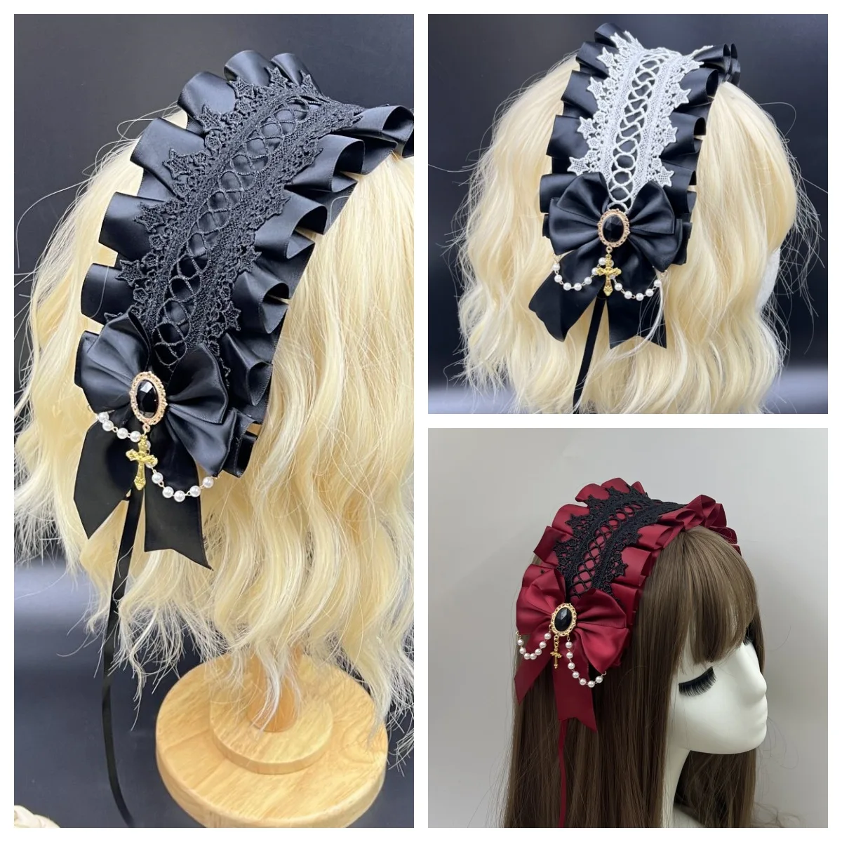 

Red Dark Gothic Lolita Lace Hairband Black Headdress Cosplay Anime Hair AJapanese Girl Jewelry Halloween Accessories