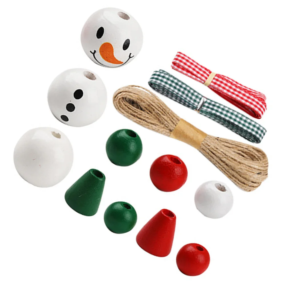 

1Set Christmas Wooden Beads Snowman Themed DIY Craft Pendant Set Xmas Decor Wood Loose Beads Loose Bead DIY Garland Wood Bead