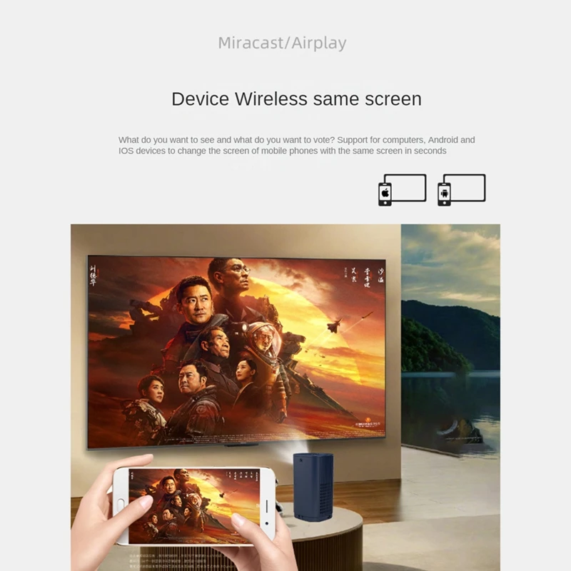 Mini Projector 1080P Wireless Movie Projectors 100Inches Same Screen Technique Home Theater Video Player EU Plug