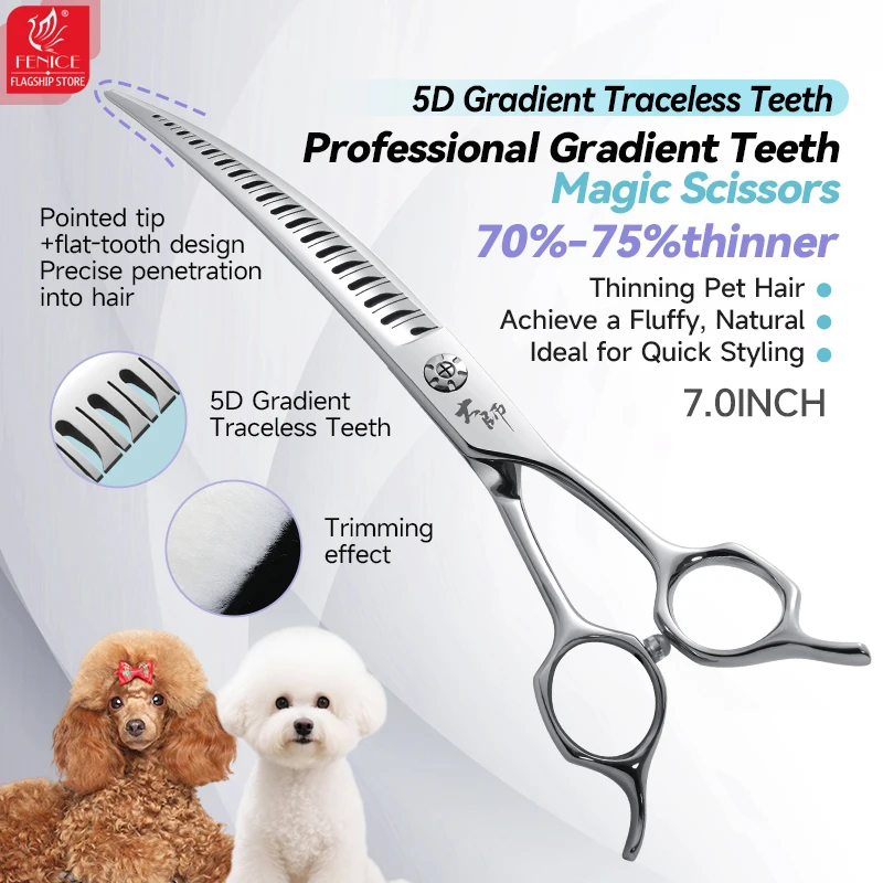 Fenice الراقية ماستر سلسلة 7 بوصة 5D التدرج Traceless الأسنان مقص سحري كلب الاستمالة منحني مقص المقطع 70-75%
