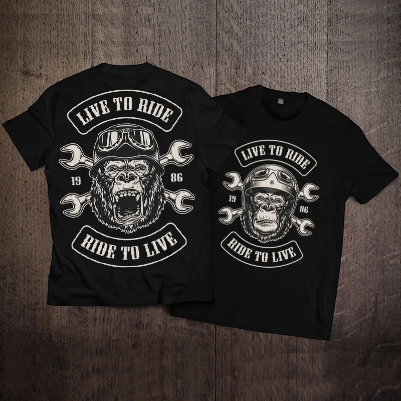 

2025 Summer Men's Tough Guy Heavy Motorcycle American Retro Gorilla Personality Heavy Motorcycle Short Sleeve T-Shirt