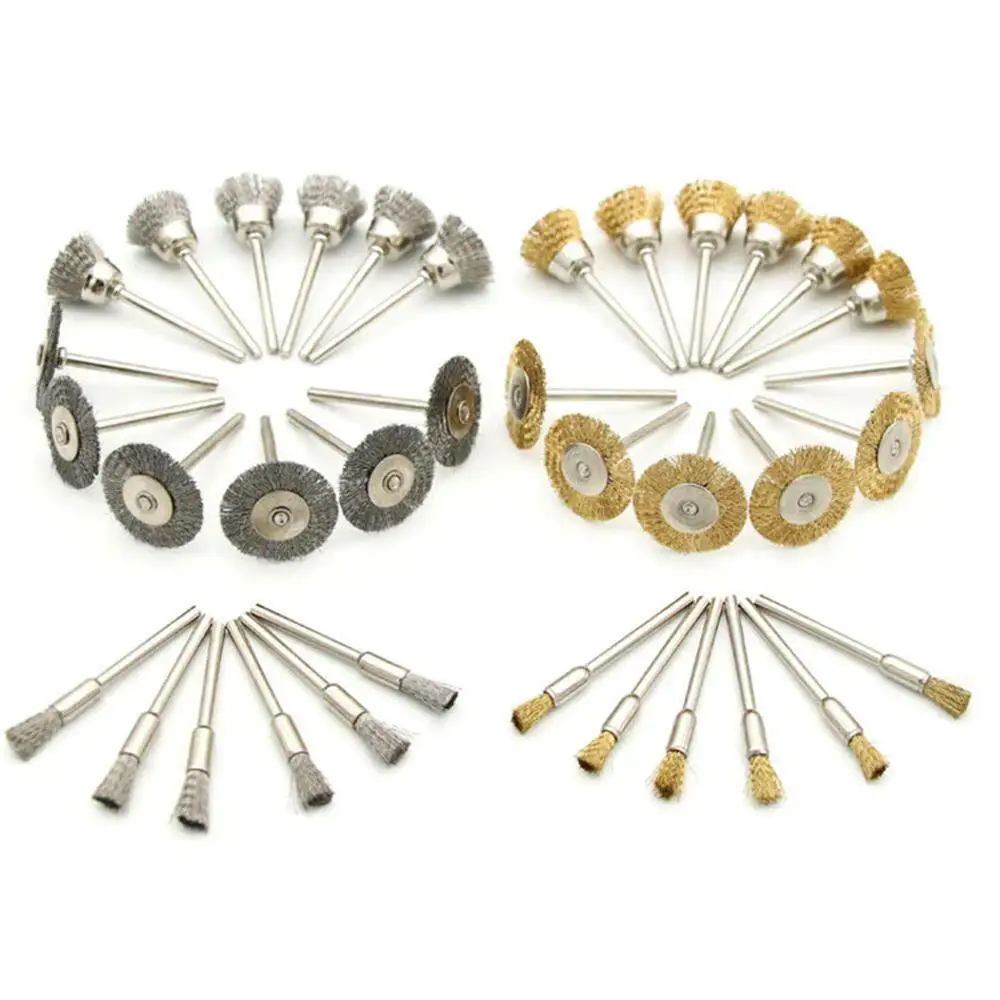 Juego de cepillos de rueda de latón, alambre de eliminación de óxido de Metal, accesorios de pulido Dremel para herramientas rotativas, disco de cepillo de acero/latón de 25mm, 36 Uds.