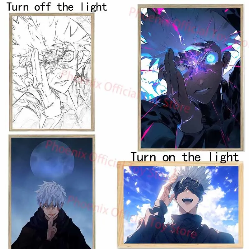 

Gojo Satoru LED Light Painting Anime Jujutsu Kaisen Lamp Cartoon Light Up Photo Frame Night Light Decor Toy Collectible Gift