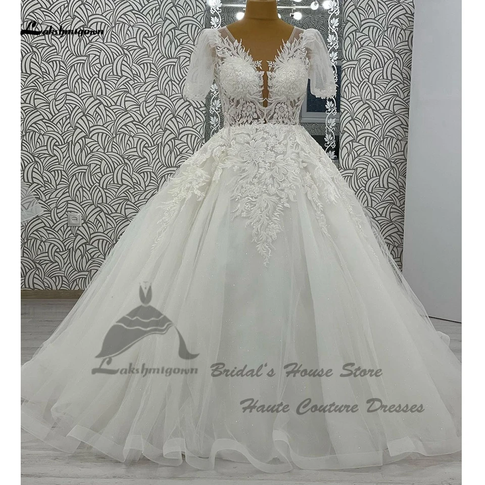 

Lakshmigown роскошные женские свадебные платья для церкви с открытой спиной 2024 Vestidos с бисером кружевное свадебное платье V-образным вырезом короткими рукавами