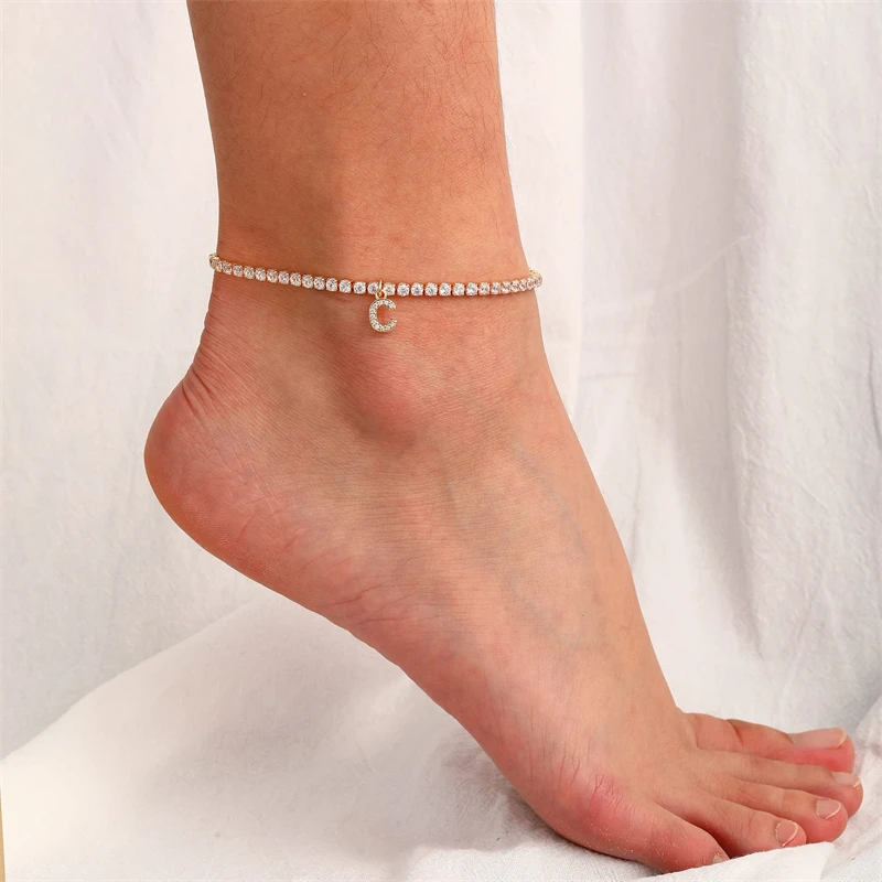 Bohemia Vintage Rhinestone 26 Letter Anklet For Women Summer Beach Initial Ankle Bracelet On the Leg Foot Jewelry Birthday Gifts
