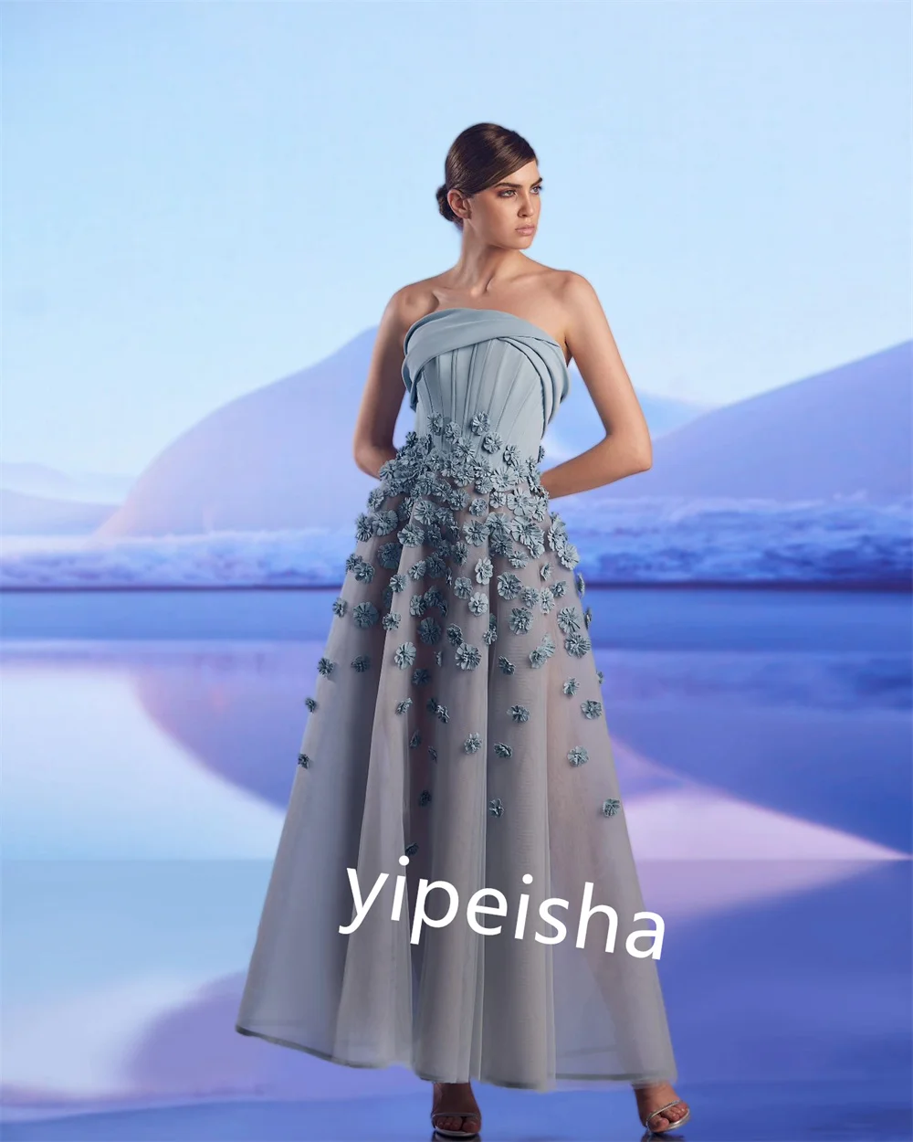 Vestidos Midi fruncidos con flores de Organza a juego, sin tirantes, estilo clásico y moderno, Pastrol Unisex