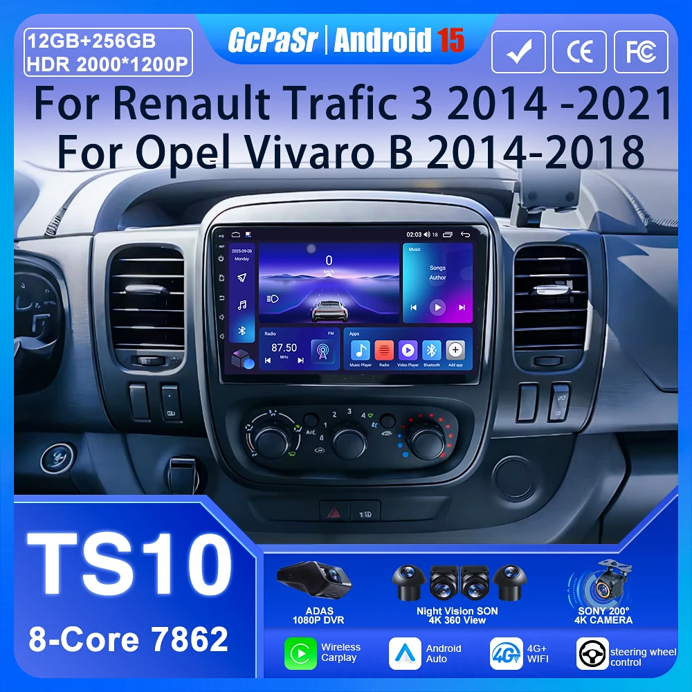Android 16 Car Multimedia Radio Player For Renault trafic 3 For Opel Vivaro B 2014 2015 2016 2017 2018 Carplay Screen GPS Navi