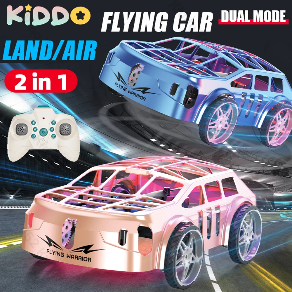 New 2 in 1 RC Car Driving Flight Air Land Flying Car Drone Cool Light Stunt Car 2.4G Multi-function Remote Control Car Christmas