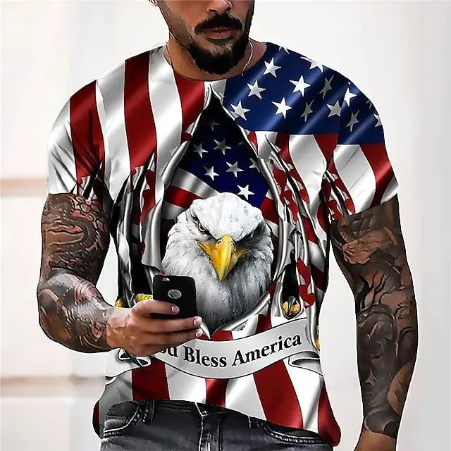 New USA Flag Series Eagle Print T-shirt for Men 3D Fashion Teenage Personality Round Neck Tops Summer y2k Streetwear Clothing