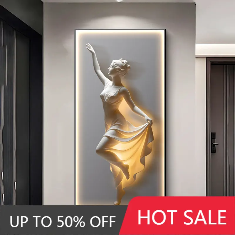 Modern Entrance Decor Painting Simple Abstract Corridor Hanging Painting Character Goddess LED Mural Lamp Painting Home Decor