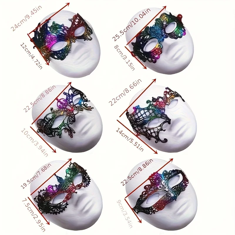 6 قطع من قناع نصف وجه من الدانتيل للهالوين، قناع تنكر متعدد الألوان للكرنفال، الحفلات، الكرة، قناع البندقية الأنيق للنساء