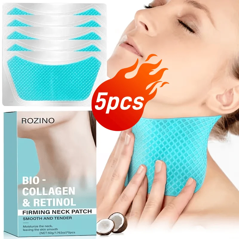 Five-Piece Pack of Bio-Collagen Neck Lifting Mask Patches, Moisturizing and Brightening Gel, Easy to Absorb, Reduces Wrinkles, Neck Lines, and Sagging, Light Beige Color, Makes Skin Smoother and Firmer, Restores Youthful Radiance, Neck Care Mask, Skin Care Essence, Suitable for Both Men and Women