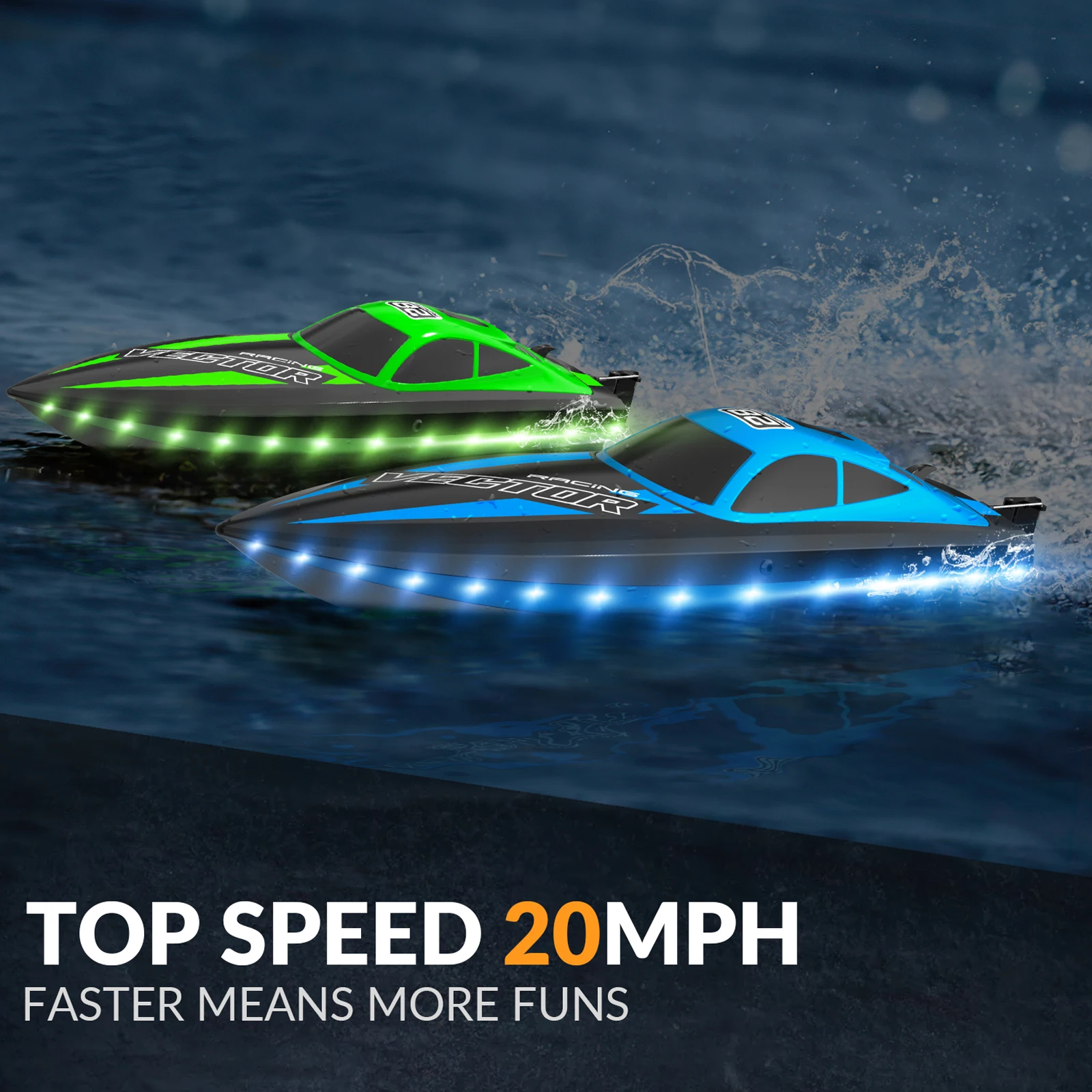 RC Boat 2.4Ghz 20MPH High Speed Racing Watercraft Remote Control with LED Lights Speedboat Toys For Children Ready-to-Run Gifts