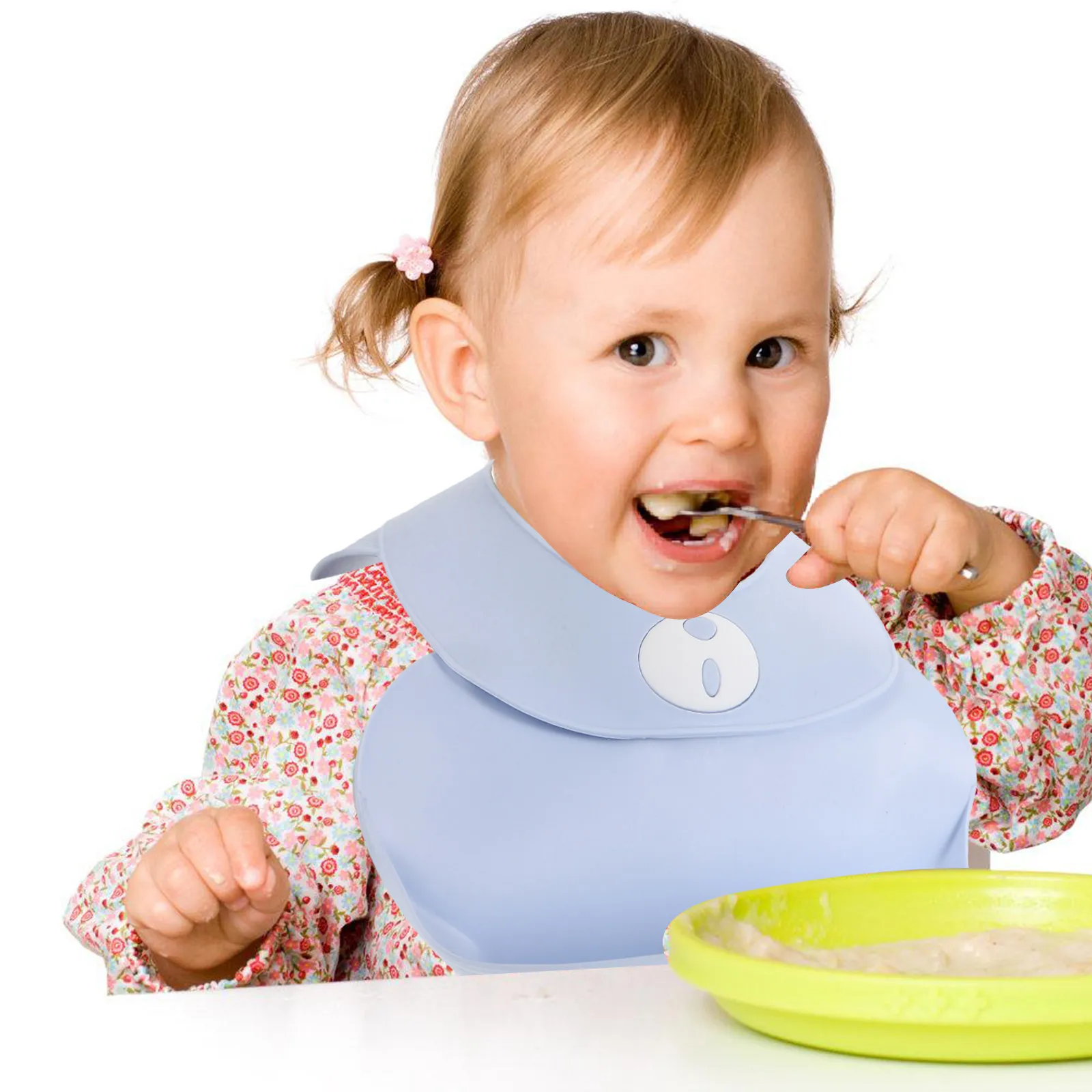

Silicone Baby Bib Waterproof Adjustable Soft Feeding Bib for Toddlers Boys Girls Drooling Protection Bear Design Easy Clean