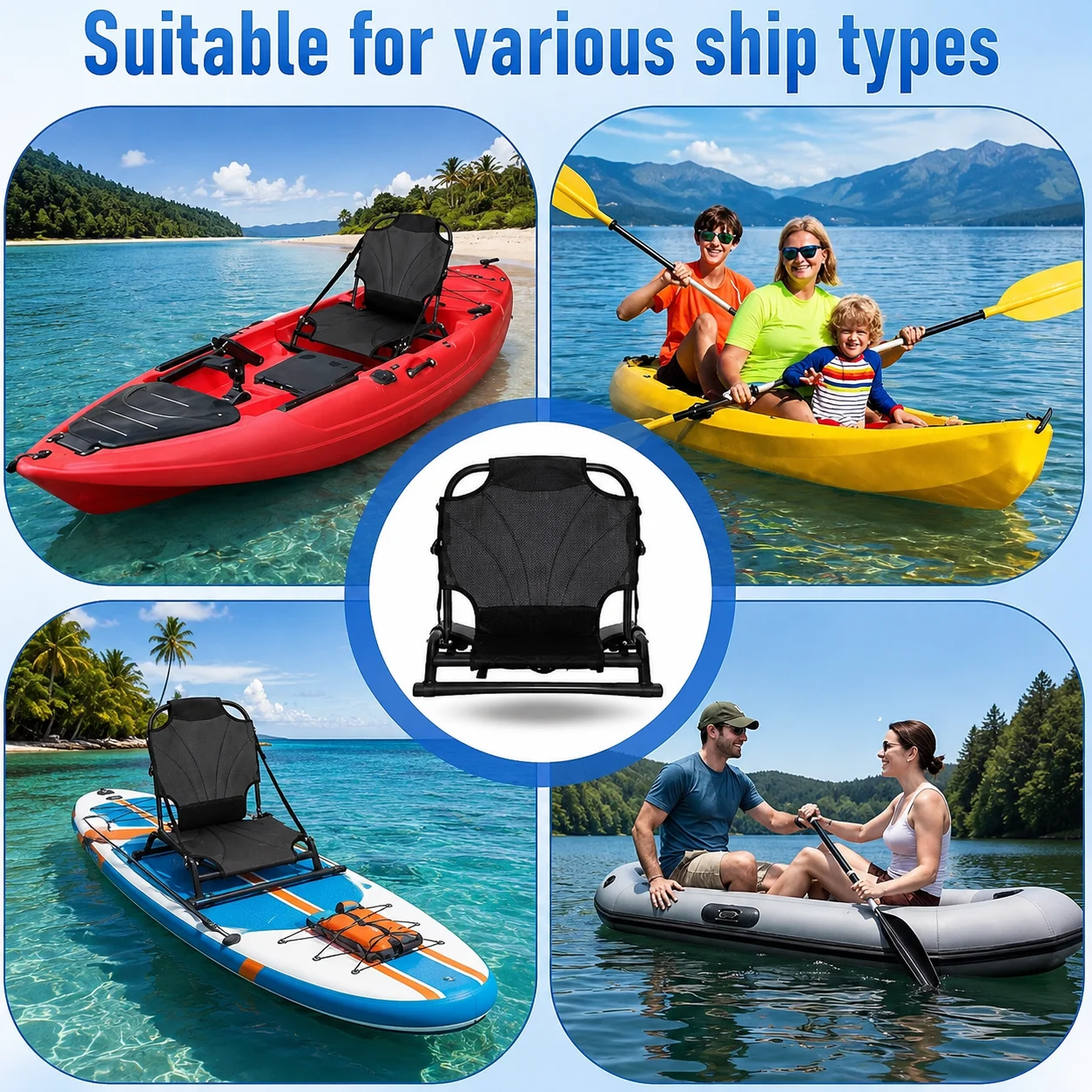 Aluminum Alloy Frame Folding Kayak Seat with Adjustable Backrest Support for Fishing Kayaking Inflatable Paddle Boarding