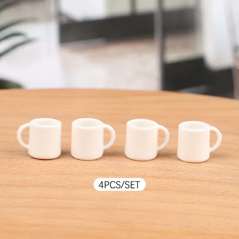 4 pçs/set 1:12 casa de bonecas em miniatura copo branco caneca água/bebida copo chá modelo crianças fingir jogar brinquedo casa boneca decoração acessórios