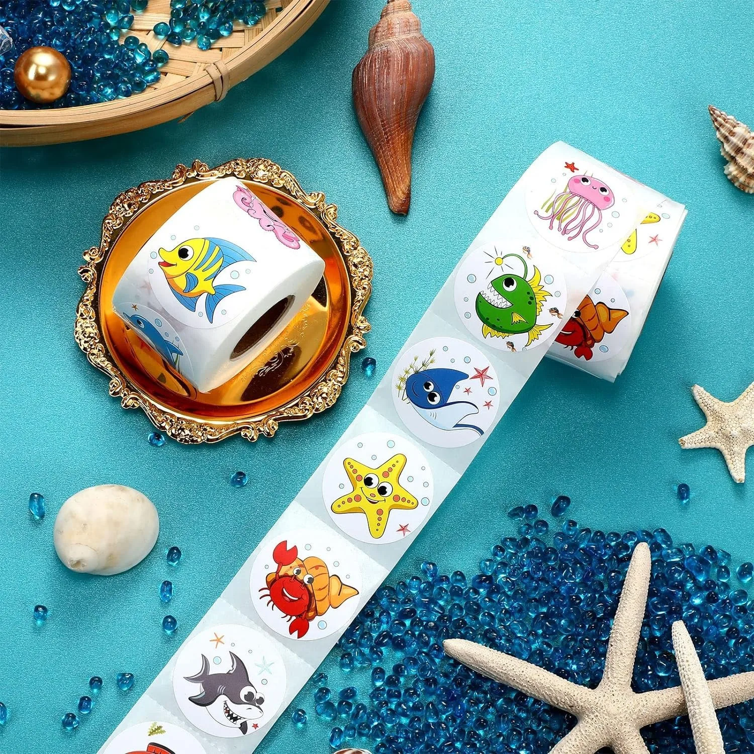 100-500pcs Marine Animals Reward Sticker 8 Designs Cartoon Stickers For Kids Gift Decoration Label Toys Stationery Sticker