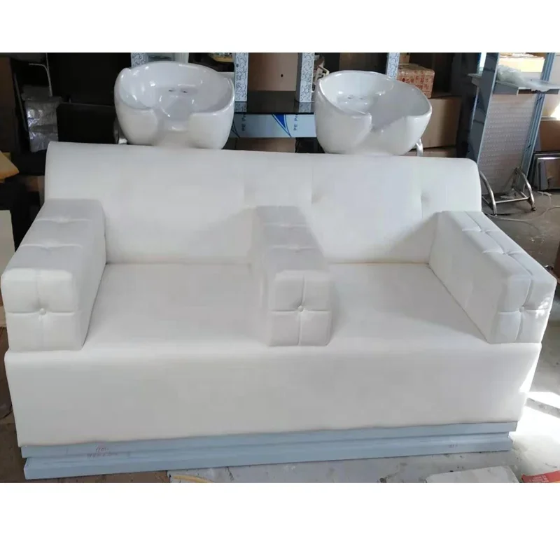 2026 Modern White Tufted Double Shampoo Bed Barbershop Salon Hairdresser Washing Hair Washing Chair Basin