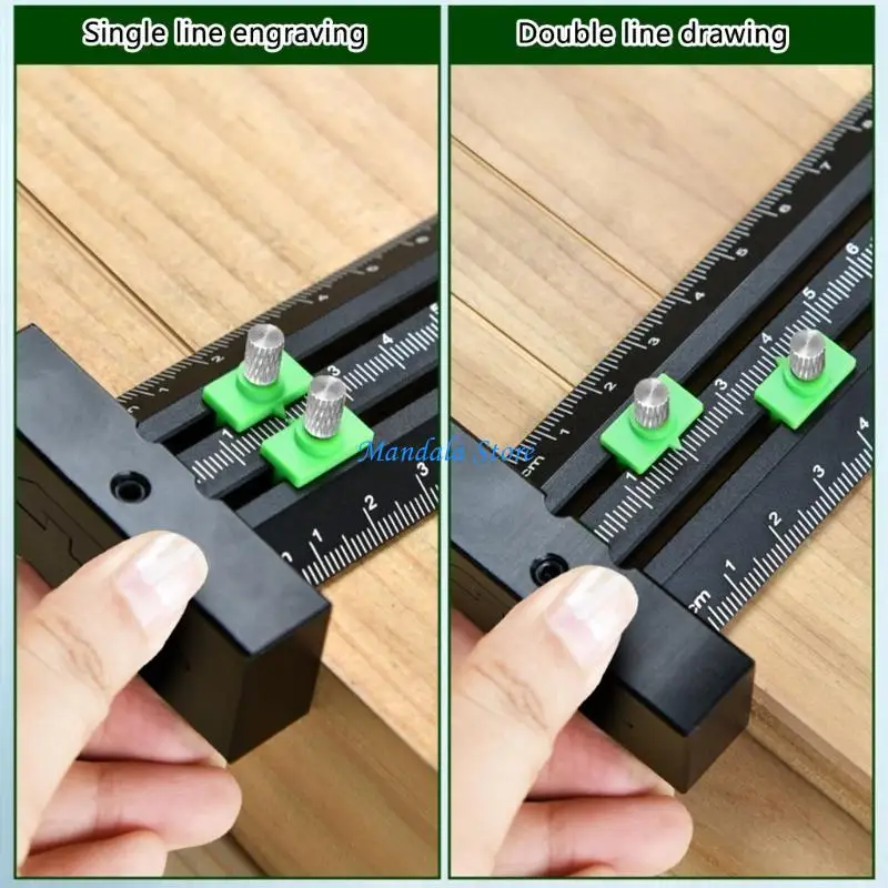 

U2JC Metric/Inch Double Line Marking Ruler Aluminum Limit Ruler Scribing Marking Ruler Measurement Tool Marking Gauge
