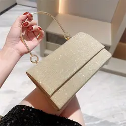 Gold Bright Silk Evening Bag Women Elegant Fashion Banquet Clutch Chain Shoulder Bags Luxury Purse Female Wedding Party Handbag