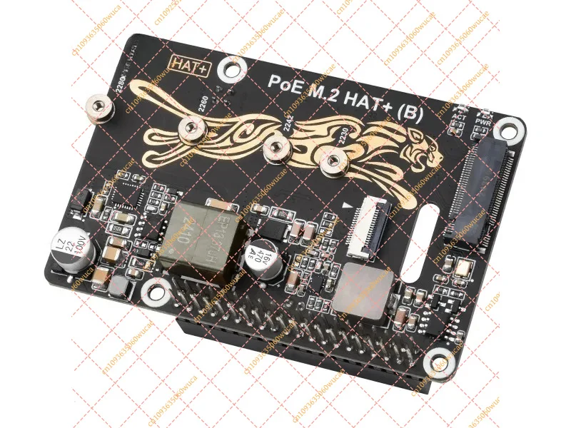 PoE M.2 HAT+ (B) Adapter with PoE Function (B) for Raspberry Pi 5, Supports NVMe Protocol M.2 Solid State Drive, High-speed