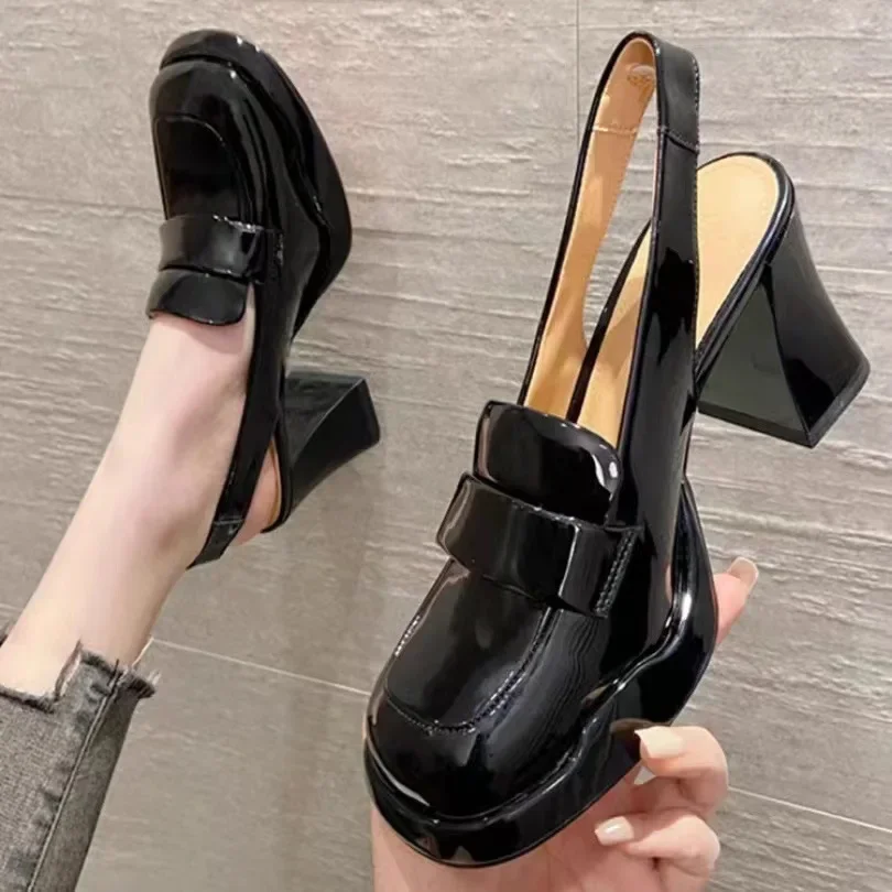 Buty damskie 2023 nowe okrągłe pantofle damskie buty na wysokim obcasie wiosenne jesienne modne sandały wsuwane na buty kobiece pantofle na