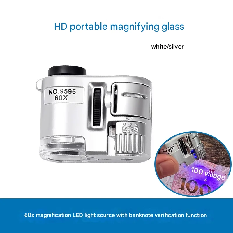 Lupa powiększająca 60x do oceny i fotografowania antyków, biżuterii i jadeitu; mini i przenośna z regulowanym oświetleniem