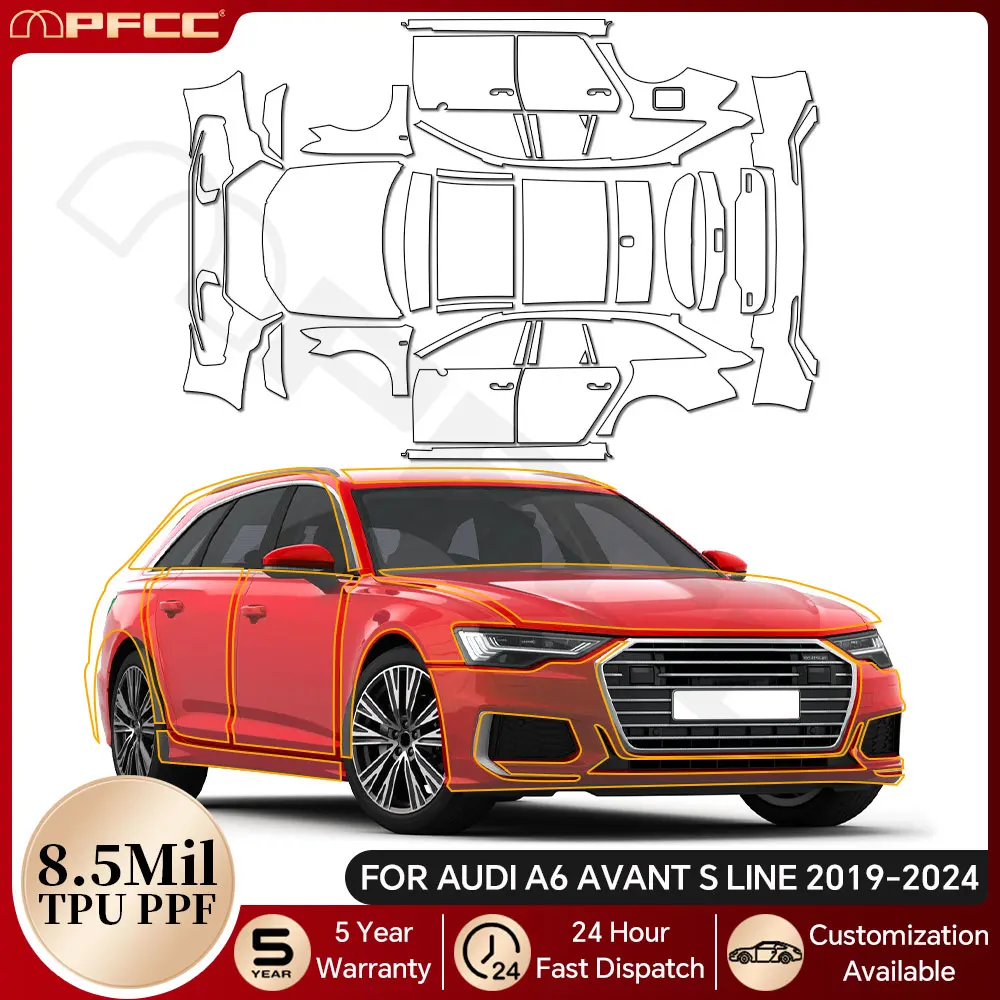 

8.5Mil Paint Protection Film Pre-cut PPF Bra For Audi A6 Avant S Line 2019-2024 Car Body Clear Anti-Scratch Cover Resistant Kit